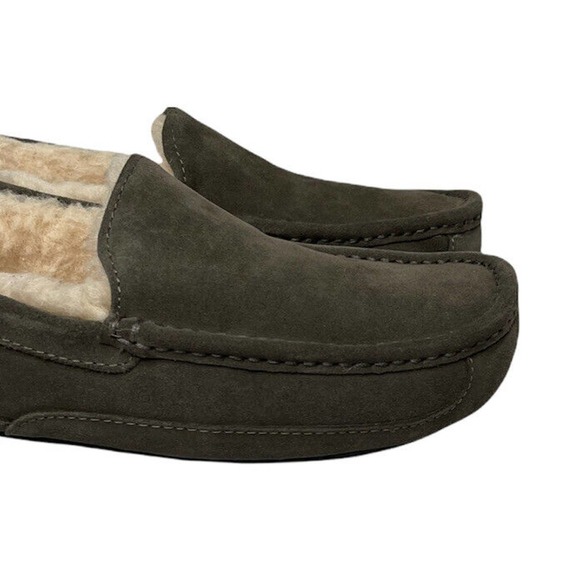 NEW Mens UGG Ascot GRAY Suede Sheepskin Loafer Slippers RUBBER SOLE Size 8 - Picture 3 of 11